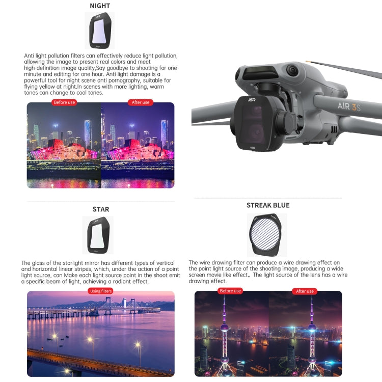 For DJI Air 3S JSR CB Series Drone Lens Filter, Filter:3 in 1 ND8/32/64 - free shipping - PMC TechLife - Order now!