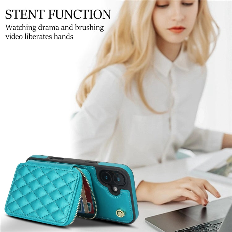 For iPhone 16 Plus AwQuer Crossbody Zipper Wallet Rhombic Leather Back Phone Case(Green) - free shipping - PMC Jewellery - Order now!