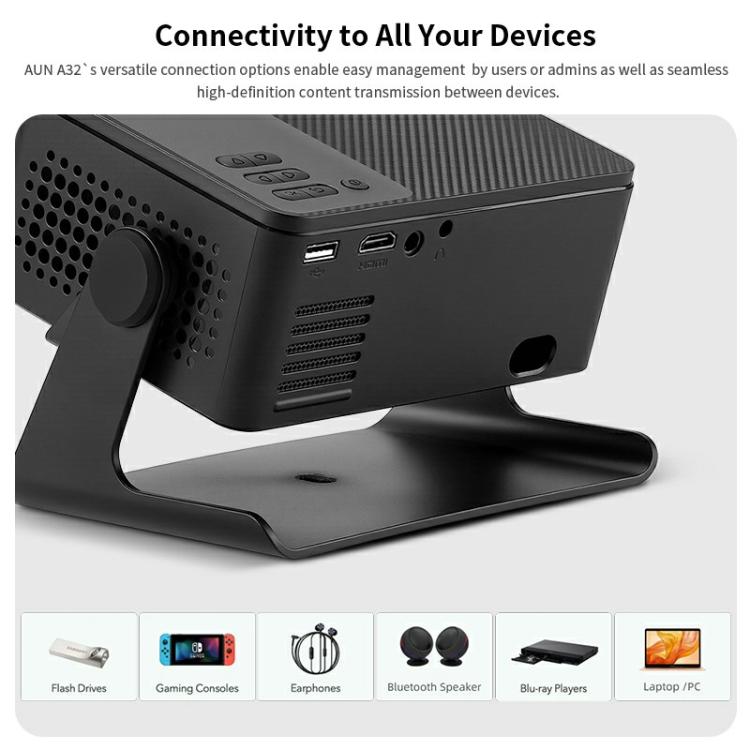 AUN A32 1280x720P 200ANSI D3100 CPU WIFI Display Smart Projector, EU Plug(Black) - LED Projector by AUN | Online Shopping South Africa | PMC TechLife | Buy Now Pay Later Mobicred