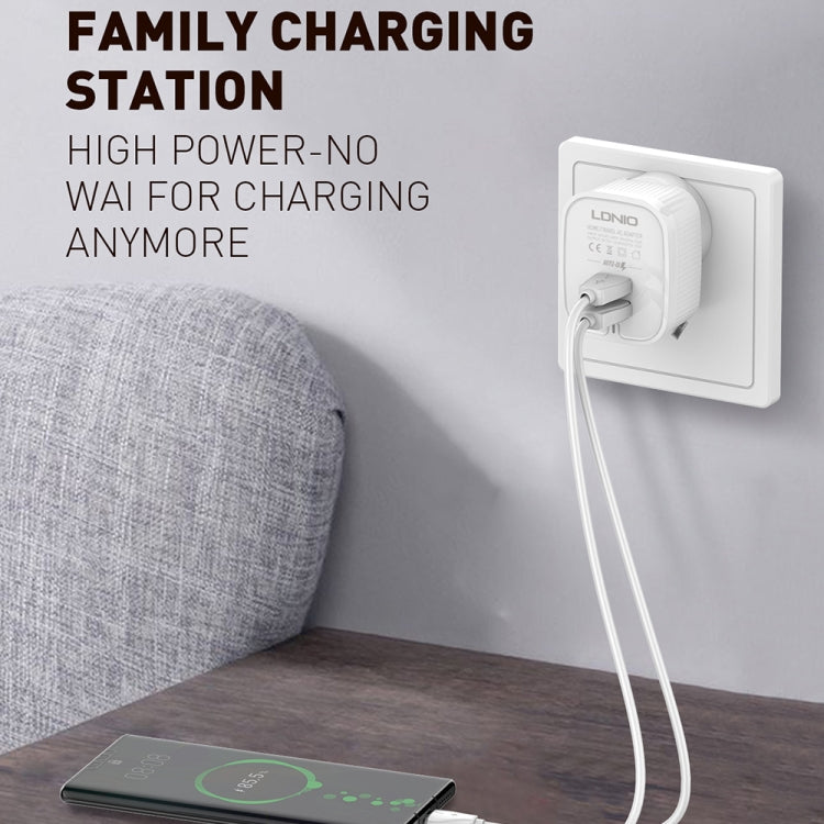 LDNIO A201 2.4A Dual USB Charging Head Travel Direct Charge Mobile Phone Adapter Charger With Micro USB Data Cable(UK Plug) - free shipping - PMC Jewellery - Order now!