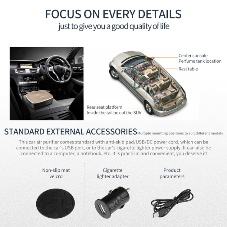Nobico J007 USB Negative Ion Car Air Purifier, Style: English Modle(Water Pattern Gold) - free shipping - PMC TechLife - Order now!