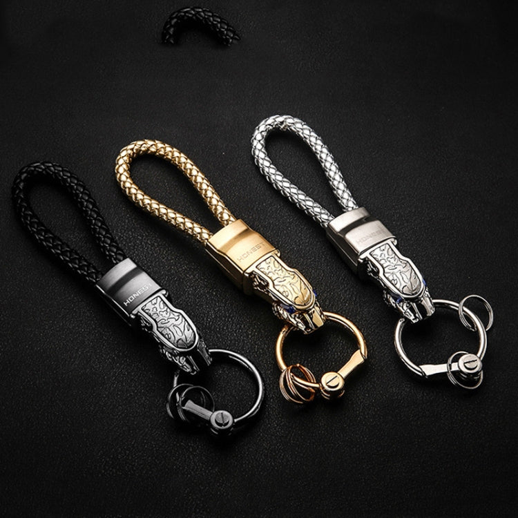 HONEST Diamond Encrusted Car Keychain Leather Cord Leopard Metal Keychain Pendant(Basic Gold) - Key Rings by HONEST | Online Shopping South Africa | PMC TechLife