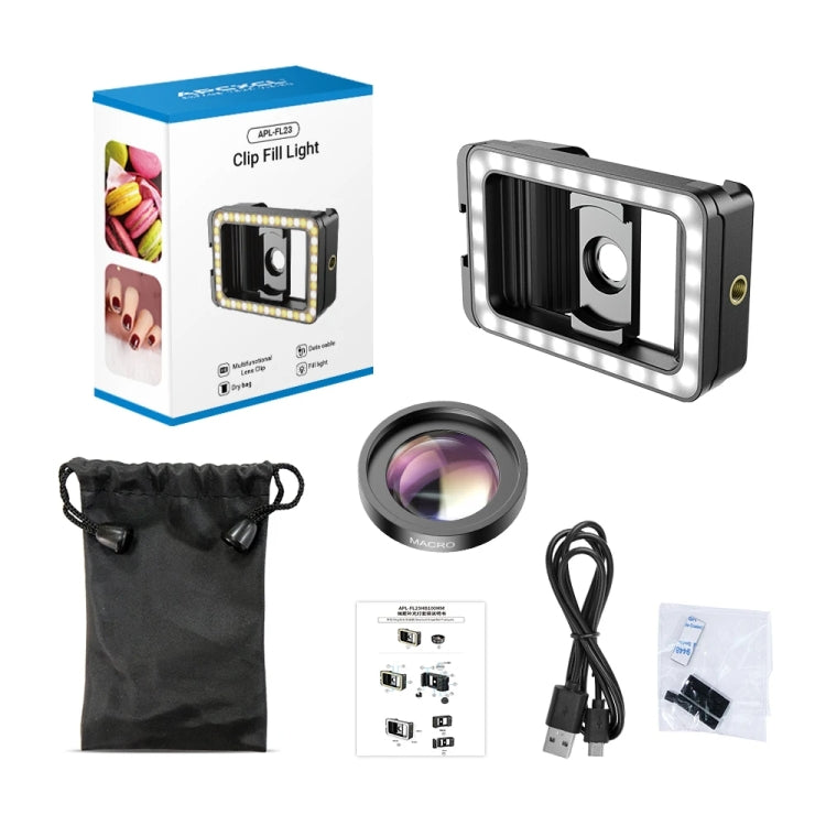 APEXEL 15X Macro Lens With LED Fill Light Phone Holder Clamp - Macro & Wide-angle by APEXEL | Online Shopping South Africa | PMC Jewellery | Buy Now Pay Later Mobicred
