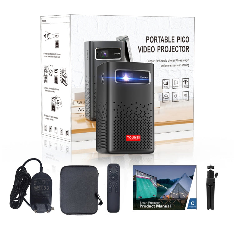 TOUMEI C900 Outdoor Portable Built-In Battery 4K HD Home Music Projector EU Plug(Black) - Mini Projector by TOUMEI | Online Shopping South Africa | PMc TechLife | Buy Now Pay Later Mobicred