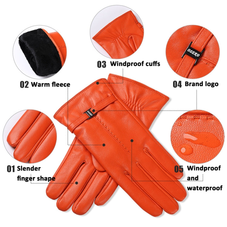 OZERO Women Sheepskin Warm Gloves with Fleece Lining Split Finger Elasticated Gloves, Size: L(Red Coffee) - Full Finger Gloves by OZERO | Online Shopping South Africa | PMC TechLife | Buy Now Pay Later Mobicred