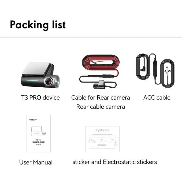 Anytek T3 PRO 2 inch 2K HD Night Vision Car Recorder Hidden Car Camera Front & Rear Dual Recording(Black) - free shipping - PMc TechLife - Order now!