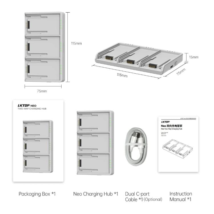 For DJI Neo Battery LKTOP Three-Way Charger 65W Fast Charging Hub(Gray) - free shipping - PMC TechLife - Order now!
