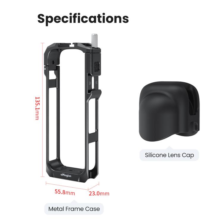 aMagisn Metal Cage for Insta360 X5 Wind Noise Reduction, Shockproof Mount with Dual Cold Shoe(Black) - free shipping - PMC TechLife - Order now!