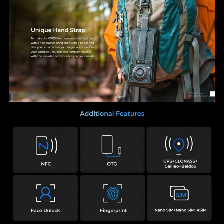 Oukitel WP33 Pro, 8GB+256GB, IP68/IP69K, Fingerprint Identification, 22000mAh, 6.6 inch MediaTek Dimensity 6100+ Octa-core, NFC, OTG, Network: 5G(Black) - free shipping - PMC TechLife - Order now!