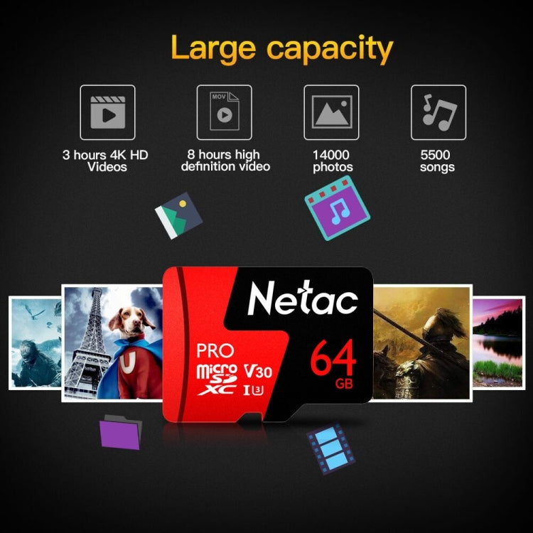 Netac P500 PRO 64GB U3 Speed Level Automobile Data Recorder Monitor Camera Memory Card TF Card - Micro SD Card by Netac | Online Shopping South Africa | PMC TechLife | Buy Now Pay Later Mobicred