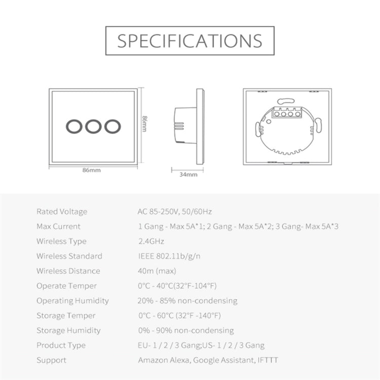 NEO NAS-SC03W Wireless WiFi EU Smart Light Control Switch 3Gang - Smart Switch by NEO | Online Shopping South Africa | PMC Jewellery | Buy Now Pay Later Mobicred