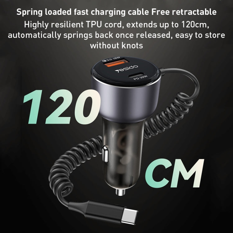 Yesido Y56 60W PD + QC3.0 Dual Port Car Charger with USB-C / Type-C Spring Data Cable - Car Charger by Yesido | Online Shopping South Africa | PMC Jewellery | Buy Now Pay Later Mobicred