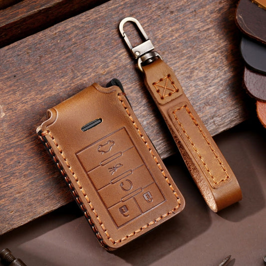 For Cadillac 5-button C091 Car Key Leather Protective Case (Brown) - Car Key Cases by PMC Jewellery | Online Shopping South Africa | PMC Jewellery | Buy Now Pay Later Mobicred