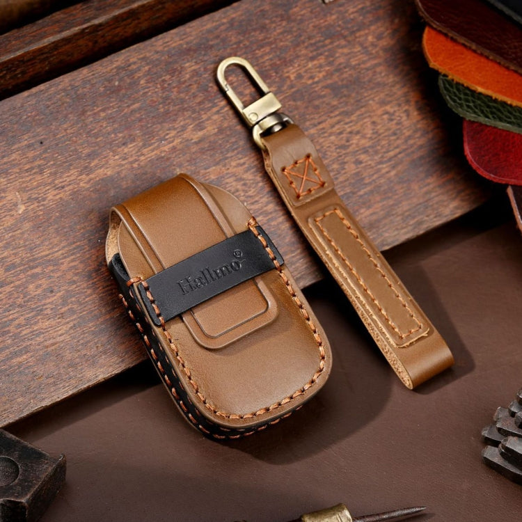For Chevrolet 4-button Hallmo Car Cowhide Leather Key Protective Cover Key Case(Brown) - Car Key Cases by Hallmo | Online Shopping South Africa | PMC TechLife | Buy Now Pay Later Mobicred