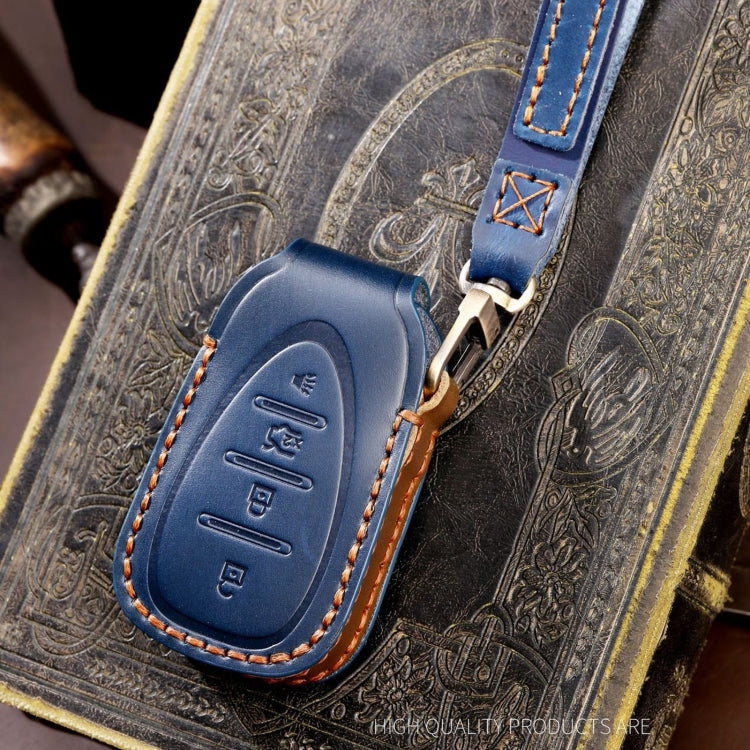 For Chevrolet 4-button Hallmo Car Cowhide Leather Key Protective Cover Key Case(Brown) - Car Key Cases by Hallmo | Online Shopping South Africa | PMC TechLife | Buy Now Pay Later Mobicred