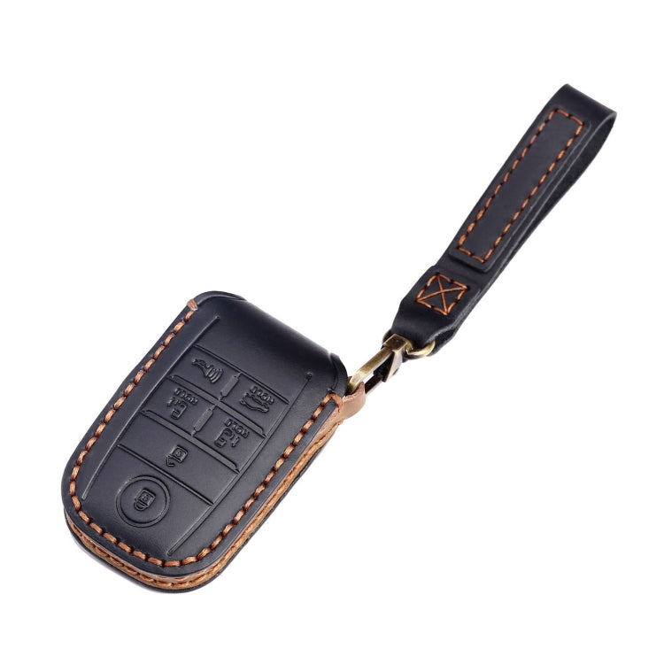 For Kia C134 6-button Hallmo Car Cowhide Leather Key Protective Cover Key Case(Blue) - Car Key Cases by Hallmo | Online Shopping South Africa | PMC TechLife | Buy Now Pay Later Mobicred