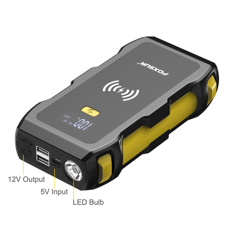 FOXSUR FJS-800 12V Car Multifunctional Wireless Charging Emergency Start Power Supply (Yellow) - Power Bank by FOXSUR | Online Shopping South Africa | PMC Jewellery