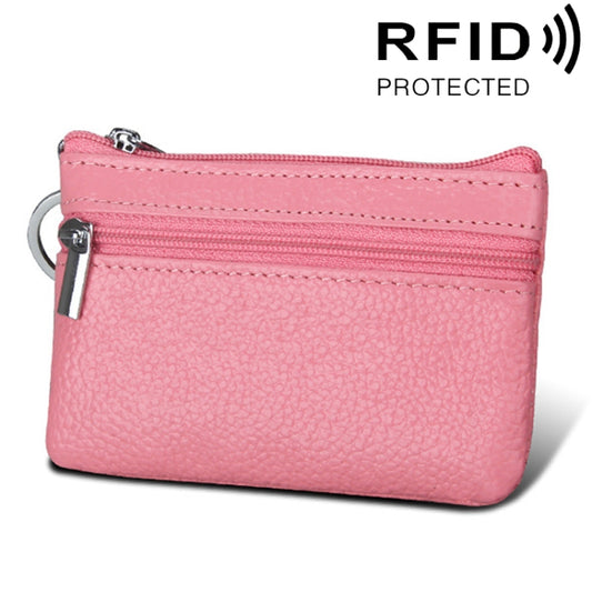 Cowhide Leather Zipper Solid Color Horizontal Card Holder Wallet RFID Blocking Coin Purse Card Bag Protect Case, Size: 11.4*7.4cm(Pink) - Antimagnetic RFID Package by PMC Jewellery | Online Shopping South Africa | PMC Jewellery | Buy Now Pay Later Mobicred