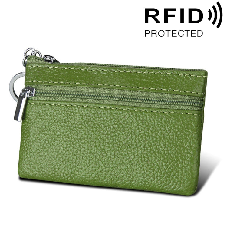 Cowhide Leather Zipper Solid Color Horizontal Card Holder Wallet RFID Blocking Coin Purse Card Bag Protect Case, Size: 11.4*7.4cm(Green) - Antimagnetic RFID Package by PMC Jewellery | Online Shopping South Africa | PMC Jewellery | Buy Now Pay Later Mobicred