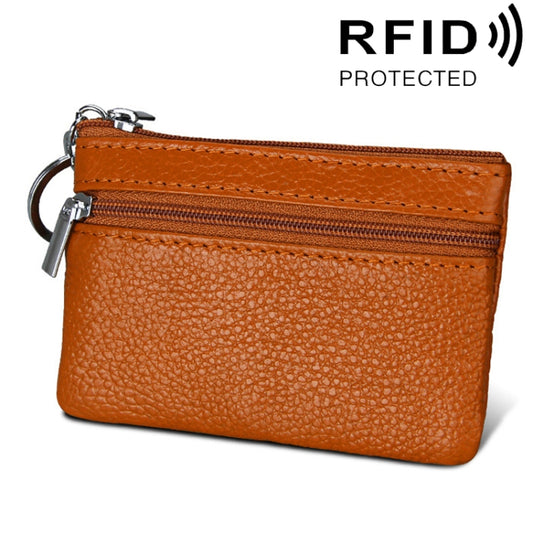 Cowhide Leather Zipper Solid Color Horizontal Card Holder Wallet RFID Blocking Coin Purse Card Bag Protect Case, Size: 11.4*7.4cm(Brown) - Antimagnetic RFID Package by PMC Jewellery | Online Shopping South Africa | PMC Jewellery | Buy Now Pay Later Mobicred