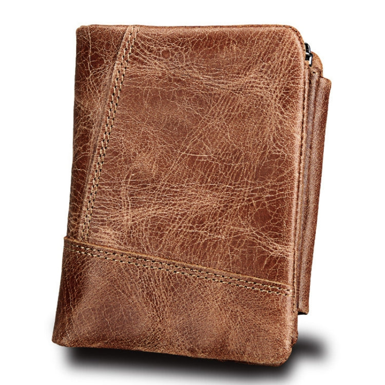 Genuine Cowhide Leather Crazy Horse Texture Zipper 3-folding Short Style Card Holder Wallet RFID Blocking Coin Purse Card Bag Protect Case for Men, Size: 12*9.5*4cm(Taupe) - Antimagnetic RFID Package by PMC Jewellery | Online Shopping South Africa | PMC Jewellery | Buy Now Pay Later Mobicred