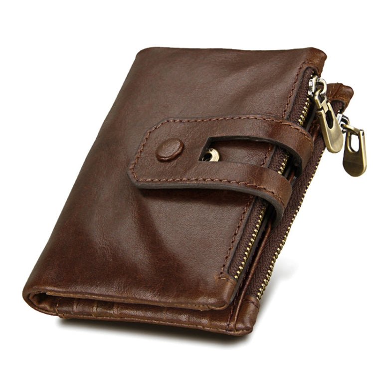 Genuine Cowhide Leather Crazy Horse Texture Zipper 3-folding Card Holder Wallet RFID Blocking Coin Purse Card Bag Protect Case for Men, Size: 12*9.5*3.5cm(Coffee) - Antimagnetic RFID Package by PMC Jewellery | Online Shopping South Africa | PMC Jewellery | Buy Now Pay Later Mobicred