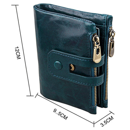 Genuine Cowhide Leather Crazy Horse Texture Zipper 3-folding Card Holder Wallet RFID Blocking Coin Purse Card Bag Protect Case for Men, Size: 12*9.5*3.5cm(Blue) - Antimagnetic RFID Package by PMC Jewellery | Online Shopping South Africa | PMC Jewellery | Buy Now Pay Later Mobicred