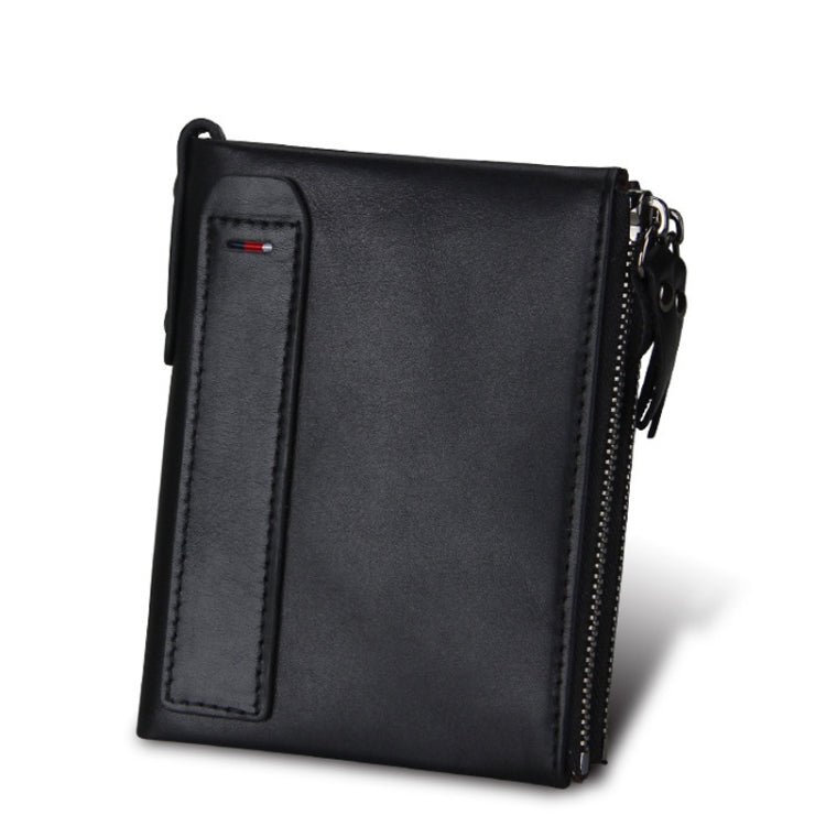 Genuine Cowhide Leather Crazy Horse Texture Dual Zipper Short Style Card Holder Wallet RFID Blocking Card Bag Protect Case for Men, Size: 12.1*9.4*2.7cm(Black) - Antimagnetic RFID Package by PMC Jewellery | Online Shopping South Africa | PMC Jewellery | Buy Now Pay Later Mobicred