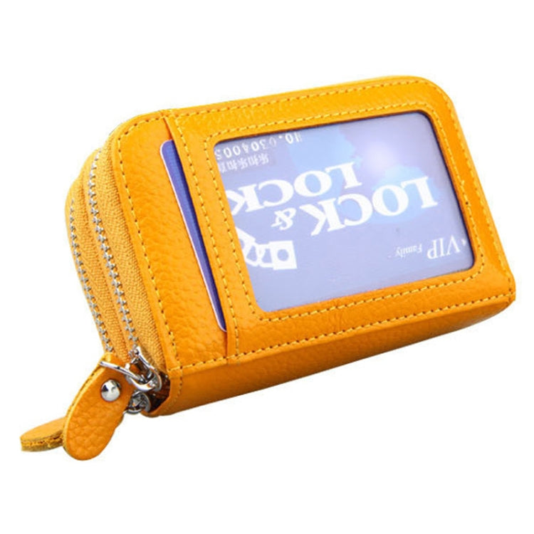 Genuine Leather Dual Layer Zipper Card Holder Wallet RFID Blocking Purse, Size: 10.5x7.0x4.0cm(Yellow) - Antimagnetic RFID Package by PMC Jewellery | Online Shopping South Africa | PMC Jewellery | Buy Now Pay Later Mobicred