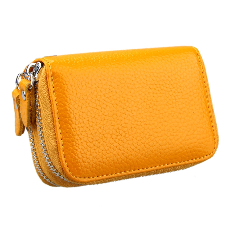 Genuine Leather Dual Layer Zipper Card Holder Wallet RFID Blocking Purse, Size: 10.5x7.0x4.0cm(Yellow) - Antimagnetic RFID Package by PMC Jewellery | Online Shopping South Africa | PMC Jewellery | Buy Now Pay Later Mobicred