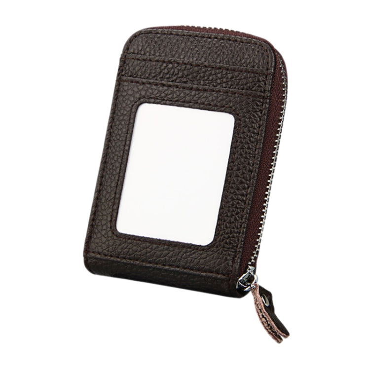 Genuine Cowhide Leather Solid Color Zipper Vertical Card Holder Wallet RFID Blocking Card Bag Protect Case with 12 Card Slots, Size: 11.5*7.5cm(Coffee) - Antimagnetic RFID Package by PMC Jewellery | Online Shopping South Africa | PMC Jewellery | Buy Now Pay Later Mobicred