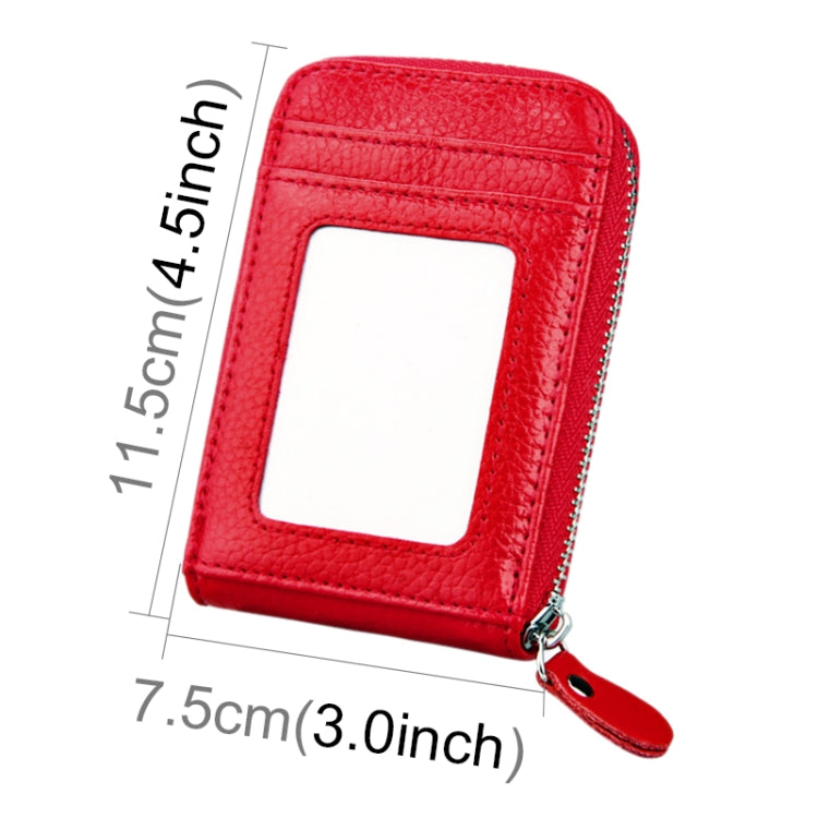 Genuine Cowhide Leather Solid Color Zipper Vertical Card Holder Wallet RFID Blocking Card Bag Protect Case with 12 Card Slots, Size: 11.5*7.5cm(Red) - Antimagnetic RFID Package by PMC Jewellery | Online Shopping South Africa | PMC Jewellery | Buy Now Pay Later Mobicred