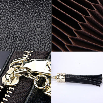 Genuine Cowhide Leather Solid Color Zipper Card Holder Wallet RFID Blocking Card Bag Protect Case Coin Purse with Tassel Pendant & 15 Card Slots for Women, Size: 11.1*7.6*3.5cm(Grey) - Antimagnetic RFID Package by PMC Jewellery | Online Shopping South Africa | PMC Jewellery | Buy Now Pay Later Mobicred