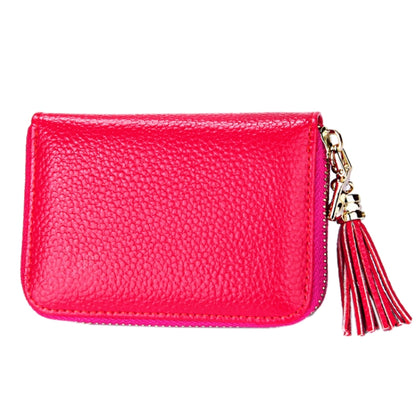 Genuine Cowhide Leather Solid Color Zipper Card Holder Wallet RFID Blocking Card Bag Protect Case Coin Purse with Tassel Pendant & 15 Card Slots for Women, Size: 11.1*7.6*3.5cm(Magenta) - Antimagnetic RFID Package by PMC Jewellery | Online Shopping South Africa | PMC Jewellery | Buy Now Pay Later Mobicred