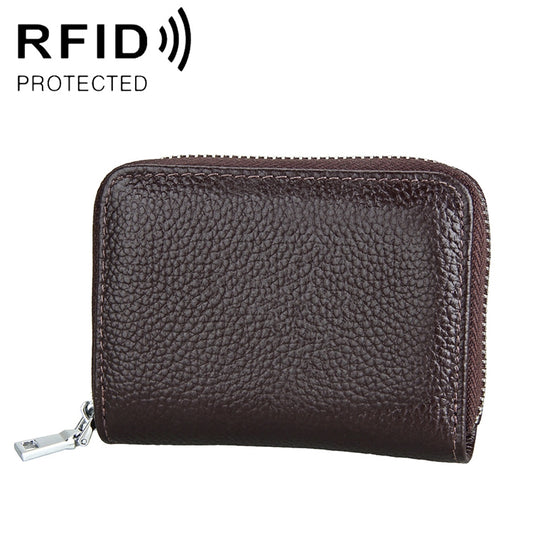 KB205 Antimagnetic RFID Litchi Texture Leather Zipper Large-capacity Card Holder Wallet(Coffee) - Antimagnetic RFID Package by PMC Jewellery | Online Shopping South Africa | PMC Jewellery | Buy Now Pay Later Mobicred