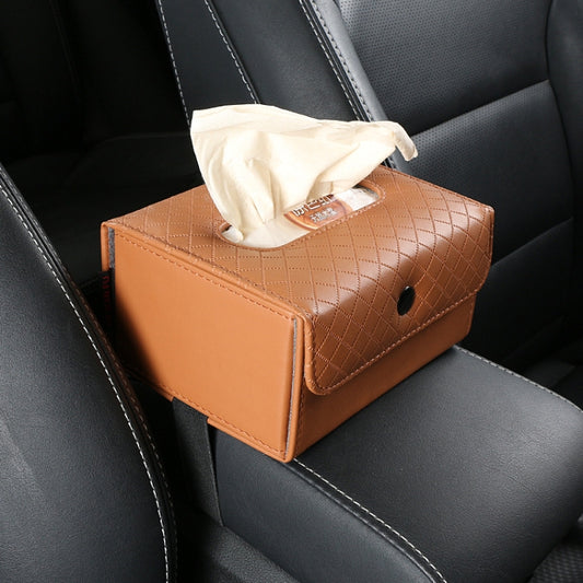 DERANFU Multi-function Car Backseat Hanger Armrest Box Leather Towel Box(Brown) - Tissue Boxes by PMC Jewellery | Online Shopping South Africa | PMC Jewellery | Buy Now Pay Later Mobicred