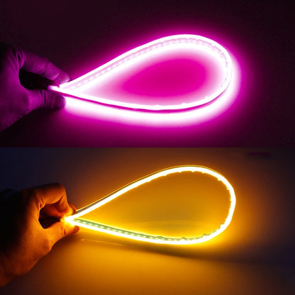 2 PCS 30cm DC12V 4.2W Ultra-thin Car Auto Double Colors Turn Lights / Running Lights, with LED SMD-2835 Lamp Beads (Turn Lights: Yellow Light; Running Lights: Pink Light) - Running Lights by PMC Jewellery | Online Shopping South Africa | PMC Jewellery | Buy Now Pay Later Mobicred