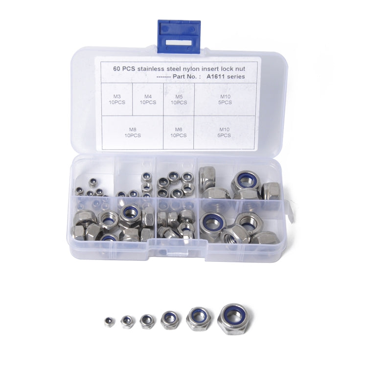 60 PCS Car 304 Stainless Steel Lock Nuts Nylon Insert Locknut Kit M3-M10 - Nuts & Bolts by PMC Jewellery | Online Shopping South Africa | PMC Jewellery