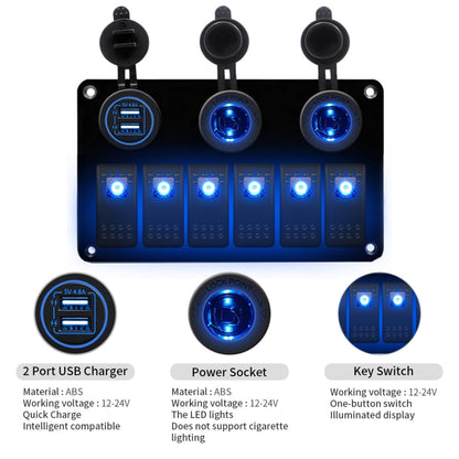 Multi-functional Combination Switch Panel 12V / 24V 6 Way Switches + Dual USB Charger for Car RV Marine Boat (Blue Light) - Car Switches by PMC Jewellery | Online Shopping South Africa | PMC Jewellery | Buy Now Pay Later Mobicred