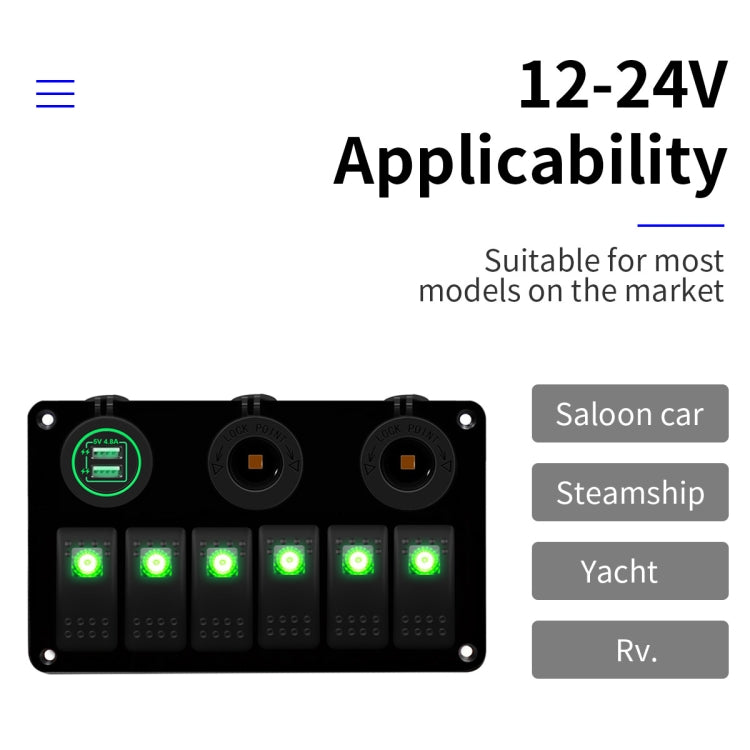 Multi-functional Combination Switch Panel 12V / 24V 6 Way Switches + Dual USB Charger for Car RV Marine Boat (Blue Light) - Car Switches by PMC Jewellery | Online Shopping South Africa | PMC Jewellery | Buy Now Pay Later Mobicred