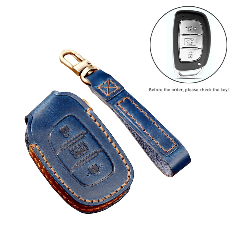 Hallmo Car Cowhide Leather Key Protective Cover Key Case for Hyundai IX35 A Style(Blue) - Car Key Cases by Hallmo | Online Shopping South Africa | PMC TechLife | Buy Now Pay Later Mobicred
