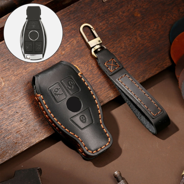 Hallmo Car Cowhide Leather Key Protective Cover Key Case for Old Mercedes-Benz E300L(Black) - Car Key Cases by Hallmo | Online Shopping South Africa | PMC Jewellery | Buy Now Pay Later Mobicred