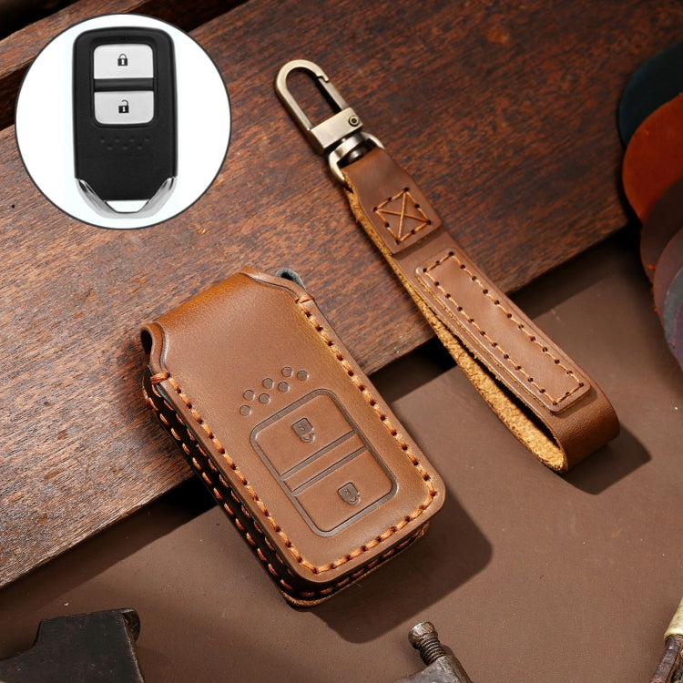 Hallmo Car Cowhide Leather Key Protective Cover Key Case for Honda 2-button(Brown) - Car Key Cases by Hallmo | Online Shopping South Africa | PMC Jewellery | Buy Now Pay Later Mobicred