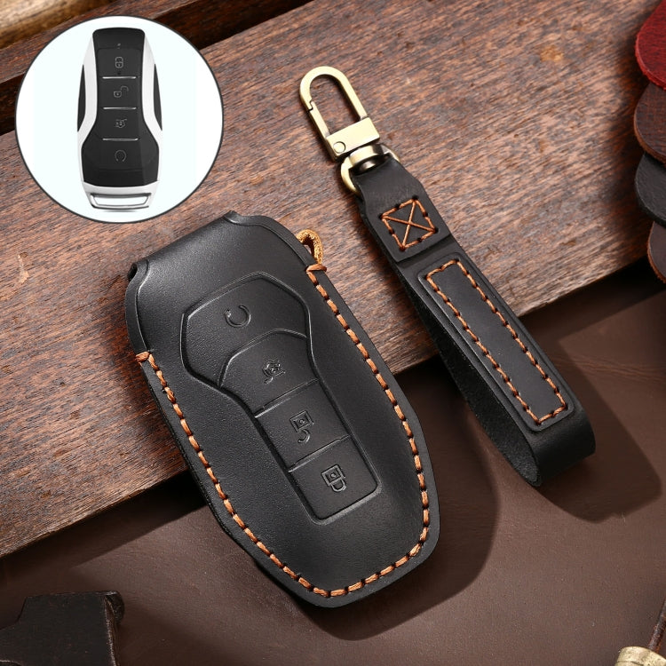 Hallmo Car Cowhide Leather Key Protective Cover Key Case for BYD(Black) - Car Key Cases by Hallmo | Online Shopping South Africa | PMC Jewellery | Buy Now Pay Later Mobicred