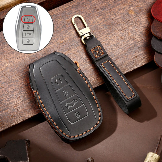 Hallmo Car Cowhide Leather Key Protective Cover Key Case for Geely Emgrand B Style(Black) - Car Key Cases by Hallmo | Online Shopping South Africa | PMC Jewellery | Buy Now Pay Later Mobicred