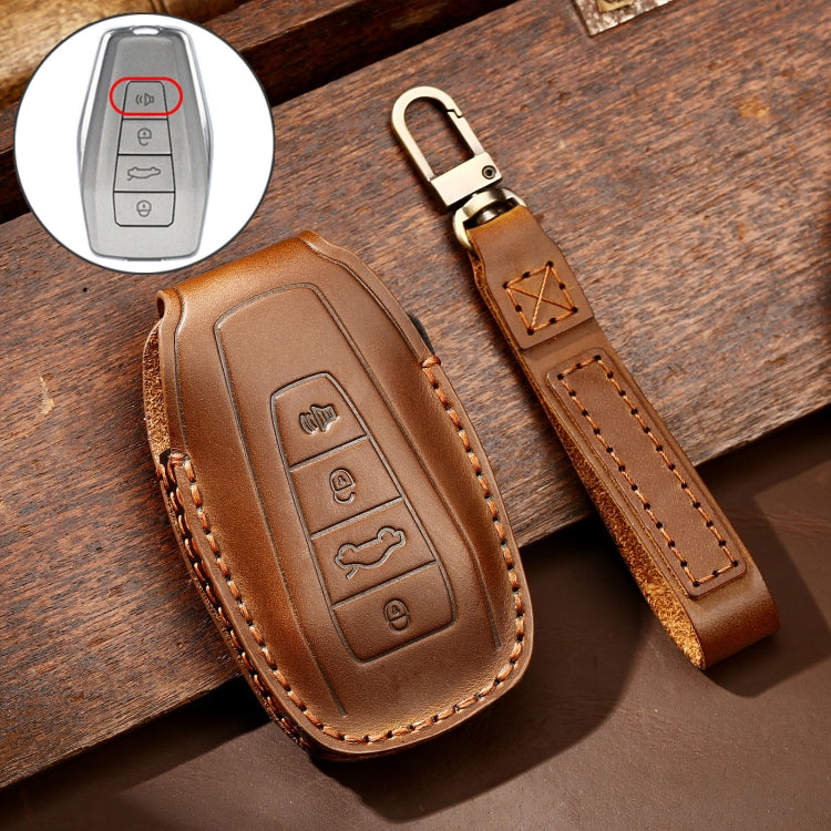 Hallmo Car Cowhide Leather Key Protective Cover Key Case for Geely Emgrand C Style(Brown) - Car Key Cases by Hallmo | Online Shopping South Africa | PMC Jewellery | Buy Now Pay Later Mobicred