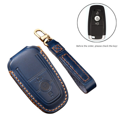 Hallmo Car Cowhide Leather Key Protective Cover Key Case for Ford Focus B Style(Blue) - Car Key Cases by Hallmo | Online Shopping South Africa | PMC Jewellery | Buy Now Pay Later Mobicred