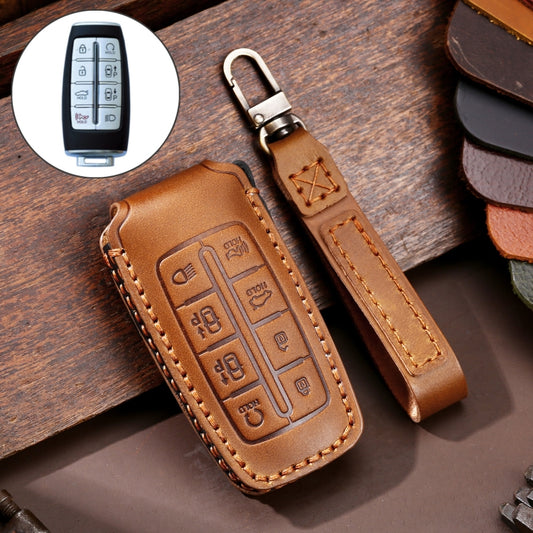 Hallmo Car Cowhide Leather Key Protective Cover Key Case for Hyundai Rohens Genesis 8-button(Brown) - Car Key Cases by Hallmo | Online Shopping South Africa | PMC Jewellery | Buy Now Pay Later Mobicred