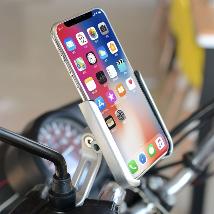 Motorcycle Rotatable Aluminium Alloy Mobile Phone Holder Bracket, Rearview Mirror Version(Silver) - Holder by PMC Jewellery | Online Shopping South Africa | PMC Jewellery | Buy Now Pay Later Mobicred