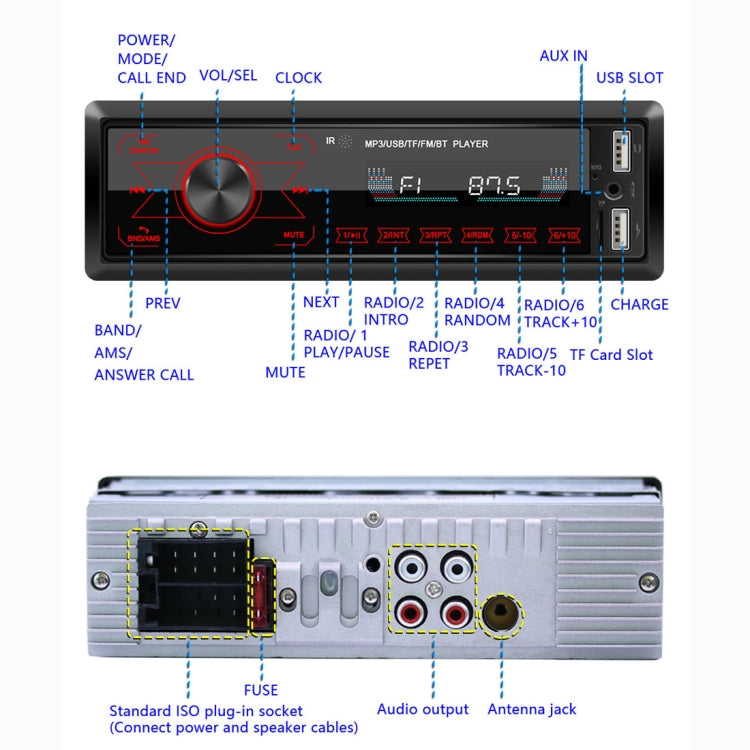 M10 12V Car Radio Receiver MP3 Player, Support Bluetooth Hand-free Calling / FM / USB / SD Card - Car MP3 & MP4 & MP5 by PMC TechLife | Online Shopping South Africa | PMC TechLife | Buy Now Pay Later Mobicred